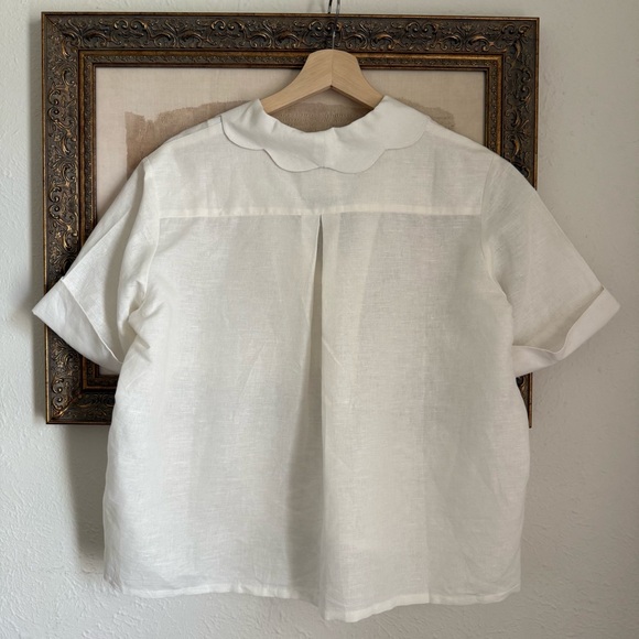 Women's Scalloped Collar Button-Down Shirt in White - Picture 8 of 11